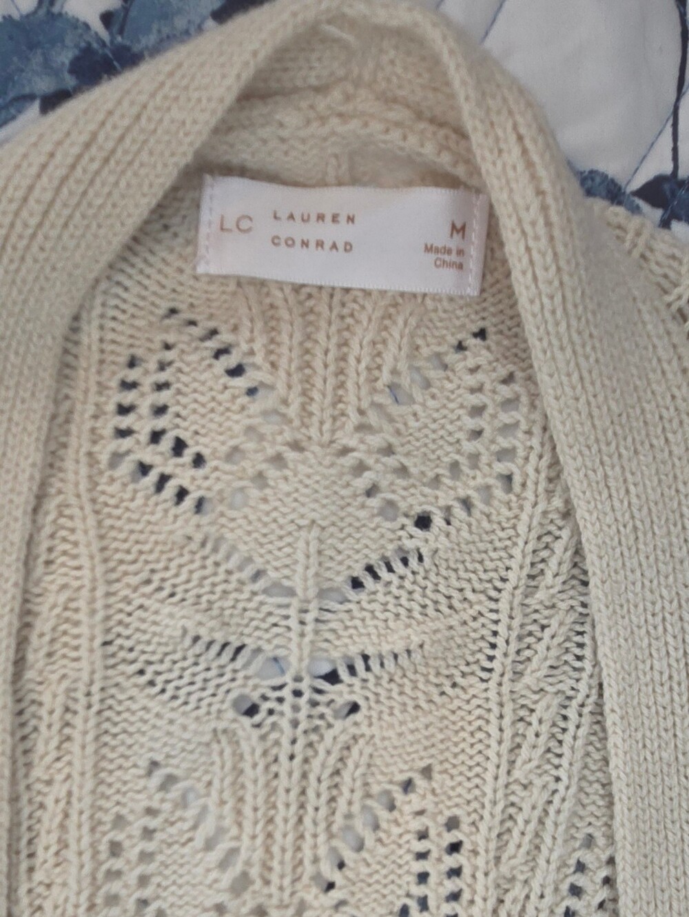 LC Lauren Conrad Open Knit Cable Cardigan Sweater Cream Size M Cottagecore - Picture 4 of 6